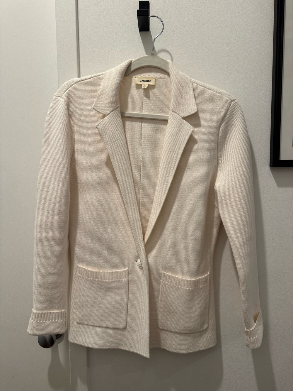 L'AGENCE Cream Knit Notch-Lapel Blazer